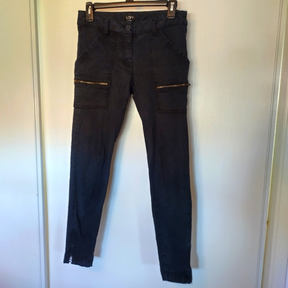 ANN TAYLOR LOFT Black Utility Skinny Retro Zip Jeans size 2